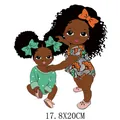 17.8x20cm heat transfer patch featuring two cute cartoon girls for DIY clothes - Sisters with Bows Girl Style (DH1413)