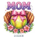 Baseball Softball Mom heat transfer patch featuring pink bow, gloves and floral design. - Softball Glove Mom Pattern (DS2088) / 21x22cm