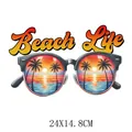 Surf Beach Life Bügelbild für Kleidung, Sonnenbrillen-Design mit Sonnenuntergang - Beach Life Sonnenbrille Strand Stil (DS0205)