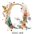 Floral watercolor letter Q heat transfer ironing patch for clothing and bags 22x21.8cm - Letter Q Style (DS0122)