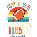 Adhesivo transferencia de calor rugby retro sunset para niñas, calcomanía 20,7x25cm - Chica que ama el Rugby (DH1580)