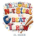 Colorful baseball themed DTF iron-on transfer sticker with Thou Shall Not Steal quote - Baseball Quote Smiley Pattern (DS2089) / 21.4x22cm