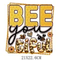 Dekorativer BEE you tiful Bügelbild-Patch mit Bienen und Sonnenblumen für DIY-Kleidung - BEE you tiful Stil (DH1945) / 21x22.6cm