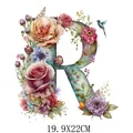 Floral letter R heat transfer sticker for clothing with watercolor roses 19.9x22cm - Letter R Style (DS0123)
