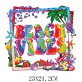 Summer themed Beach Vibes heat transfer vinyl decal for DIY clothing, 23x21.2cm size - Beach Vibes Style (DH2186)