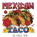 Autocollant de transfert thermique avec design de taco mexicain et fleurs - Taco Mexicain (DH1955) / 1 Pièce