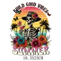 Sommer Skelett mit Cocktail Retro-Wärmeübertragungsaufkleber für Kleidung 18,3x23cm - Good Vibes Sommer Totenkopf Stil (DS0208)