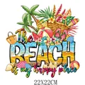 Vibrant summer beach theme heat transfer sticker for clothing DIY decoration 22x22cm - Summer Hand-drawn Style (DH2185)