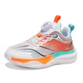 Boys' breathable mesh sneakers with orange and teal gradient and dial lacing - 28 / White and Orange