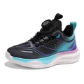 Boys' breathable mesh running shoes with rotary buckle in teal and purple gradient design. - 28 / Black Purple