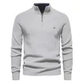 Men's casual light gray half-zip stand collar long sleeve solid color knitted sweater - S / Tops / Light Gray (Y832)