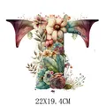 Floral letter T heat transfer decal sticker for DIY clothing customization 22x19.4cm - Letter T Style (DS0125)