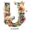 Watercolor floral alphabet letter U heat transfer iron-on patch for clothing 21x22cm - Letter U Style (DS0126)