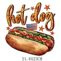 Vibrant hot dog graphic heat transfer patch with American flag design, size 21.6x23cm - Hot Dog Illustration (DH1951) / 1 Piece