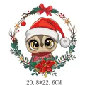 Christmas owl wreath heat transfer decal patch 20.8x22.6cm for clothing - 20.8x22.6cm