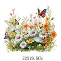 Calcomanía de transferencia de calor flores de primavera y mariposa, tamaño 22x19.5cm - Estilo Acuarela Primavera Mariposa Floral (DS0104)