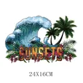 Tropical sunset wave iron-on heat transfer patch with palm trees for clothing decoration - Seaside Sunset Style (DH0617)