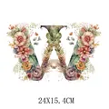 Floral letter W heat transfer sticker for apparel and bags DIY patch 24x15.4cm size - Letter W Style (DS0128)