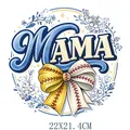 American sports style baseball MAMA heat transfer sticker for clothing, 22x21.4cm size - Baseball Stitched MAMA Floral Pattern (DS2095)