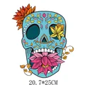 Kleurrijke suiker schedel bloemen warmteoverdracht sticker voor kleding en tassen, 20.7x25cm - Blauwe Sugar Skull (DH0446)