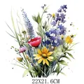 Beautiful vibrant watercolor wildflower bouquet heat transfer patch for clothes, 22x21.6cm - Watercolor Wildflower Pattern (DF1448)