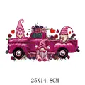Adhesivo de transferencia térmica de San Valentín, gnomos y camión rosa, 25x14,8cm - Camión de Gnomo de Flores (DF0259) / 25x14.8cm