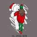 Christmas themed girl hugging white teddy bear heat transfer patch for clothing 16.3x22.6cm - 16.3x22.6cm