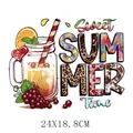 Summer beverage heat transfer patch with 'Sweet Summer' text, 24x18.8cm - Sweet Summer Style (DH0613)
