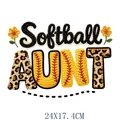 Softball Aunt heat transfer patch with leopard print and floral design, 24x17.4cm - Softball Aunt Sunflower Pattern (DS2096)