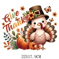 Cute Thanksgiving turkey and pumpkin iron-on heat transfer sticker, 22x17.9cm size - Give Thanks Turkey With Pumpkin (DS0627)
