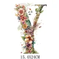 Watercolor floral letter Y heat transfer sticker for DIY clothing bags 15.4x24cm - Letter Y Style (DS0130)