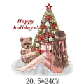 Christmas tree and girl illustration heat transfer sticker for DIY clothing 20.5x24cm - 20.5x24cm