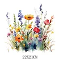 Large 22x21cm watercolor wildflower heat transfer decal for custom clothing printing - Watercolor Wildflower Pattern (DF1449)