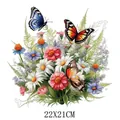 Parche térmico de mariposa y flores en acuarela para ropa, tamaño 22x21cm - Estilo Acuarela Primavera Mariposa Floral (DS086) / 22x21cm