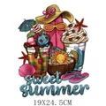 Summer heat transfer sticker with Sweet Summer text, ice cream, and tropical icons - Hand-drawn Summer Style (DH0611)