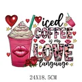 Pegatina de transferencia de calor de café helado de San Valentín, medida 24x18,5cm - Café Helado Amor (DF0262) / 24x18.5cm