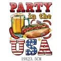 Transfert thermique patriotique Party in the USA avec bière et hot-dog, 19x23,5 cm - Fête USA (DH1956) / 1 Pièce