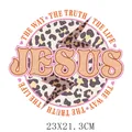 Autocollant transfert thermique Jésus léopard vintage pour T-shirts, 23x21.3 cm - Motif DH071