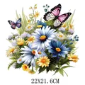 Pegatina de transferencia de calor de mariposa y margarita en acuarela para prendas - Estilo Acuarela Primavera Mariposa Floral (DS088) / 22X21.6CM