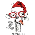 Funny Christmas giraffe heat transfer decal with red Santa hat and glasses, size 17.4x22.4cm - 17.4x22.4cm