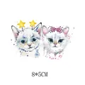Cute watercolor kittens heat transfer patch for clothing and bags, 8x5cm size sticker - Kitten Style (AT0834) / 8x5cm