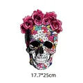 Hitteoverdrachtssticker met schedel en roze rozen voor kleding, maat 17,7x25cm - Mozaïek Roos Schedel (DH0197)