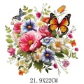 Ramo de flores acuarela con mariposas pegatina termoadhesiva, tamaño de 21,9x22cm. - Estilo Acuarela Primavera Mariposa Floral (DS089) / 21.9X22CM