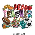 Sticker transfert thermique DTF P.E. Teacher coloré avec icônes de sport, 23x18,7cm. - Éléments Sportifs Enseignant d'EPS (DS1931)