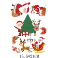 Weihnachts-Cartoon-Bügelbilder-Set für Kleidung, Größe 15,5x21cm - Weihnachtsmann Schlitten Stil (DH0727) / 15.5x21cm