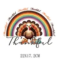 Festive Thanksgiving turkey and pumpkin heat transfer sticker for clothing, size 22x17.2cm - Thankful Heart With Rainbow (DS0632)