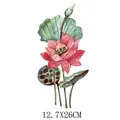 Watercolor pink lotus flower heat transfer print sticker, 12.7x26cm size - Watercolor Pink Lotus Pattern (DS0395) / 12.7x26cm