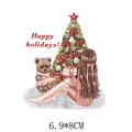 Weihnachts-Mädchen-Wärmeübertragungsaufkleber, Größe 6,9 x 8 cm - Mini Weihnachtsbaum und Mädchen (AT0766) / 6.9x8cm