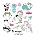 Summer cartoon heat transfer stickers for clothes featuring unicorns and panda - Summer Unicorn and Rainbow Pattern (DH019) / 22x22.1cm