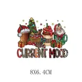 Festive Christmas heat transfer decal with Santa coffee cup design, size 8x6.4cm. - 8x6.4cm